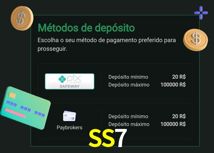 O cassino SS7 oferece uma grande variedade de métodos de pagamento